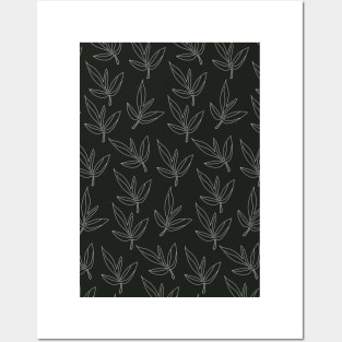 Minimal Line Art Leaf Pattern Black Posters and Art